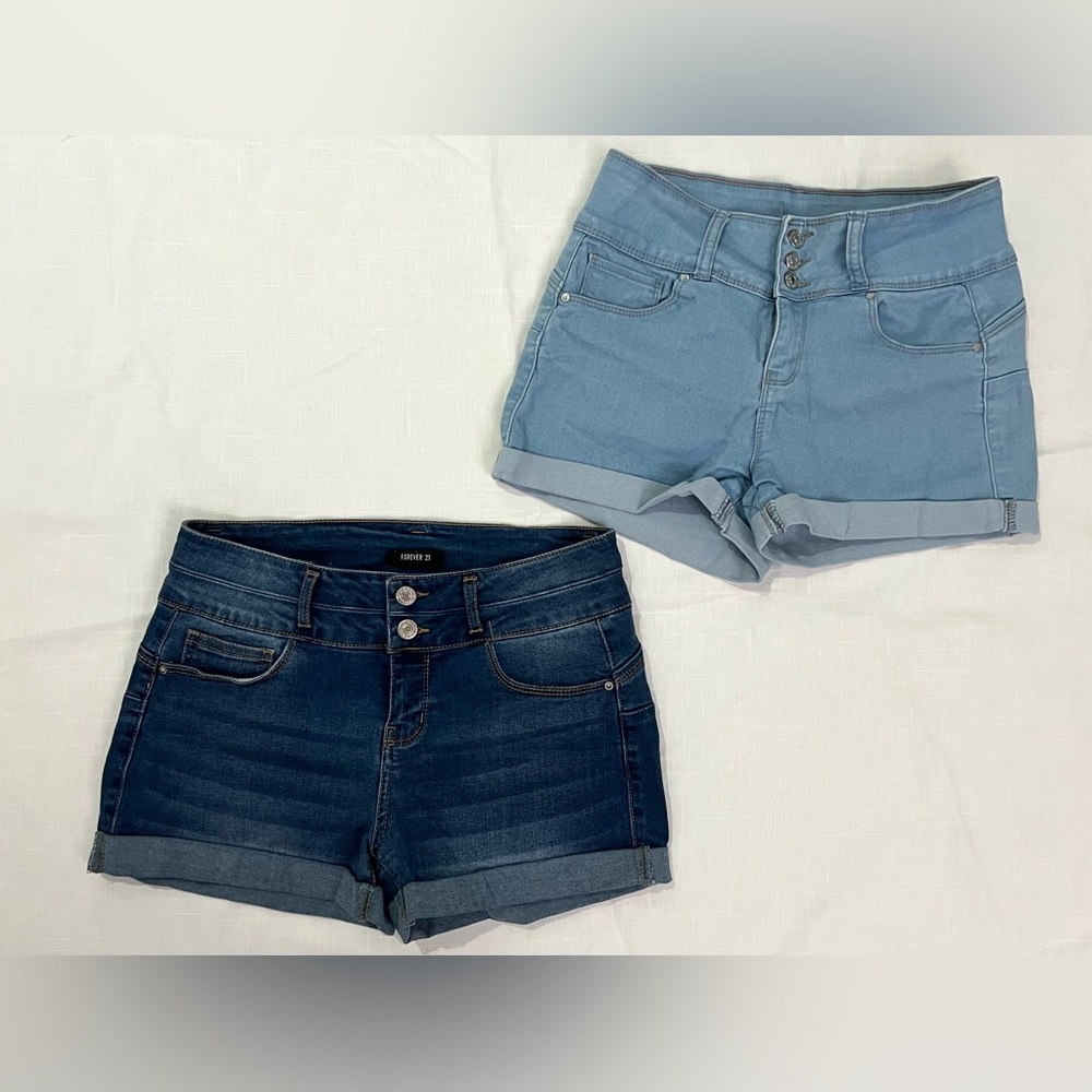 Women's Denim Shorts Set - Light Blue and Dark Blue